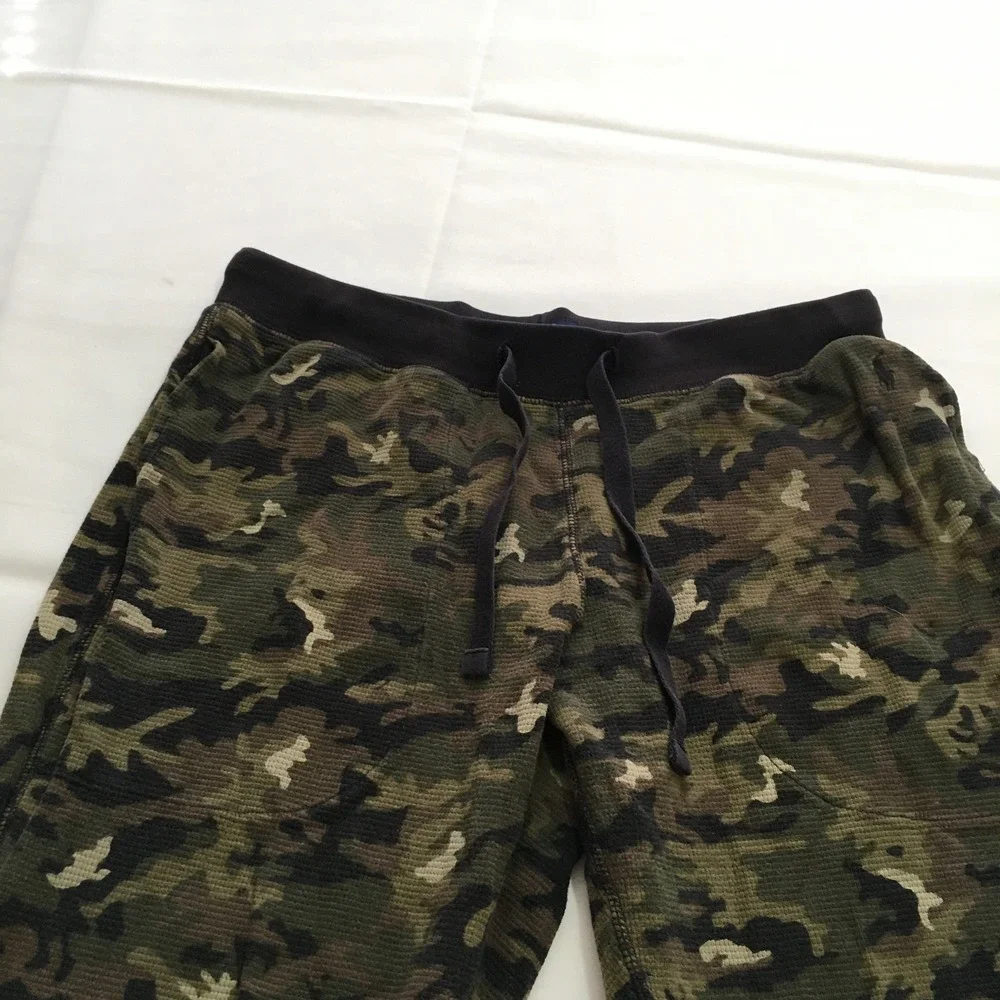 Polo Ralph Lauren Joggers Mens Medium Green Camo Waffle Knit Drawstring